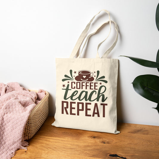 Coffee Teach Repeat Canvas Tote Bag