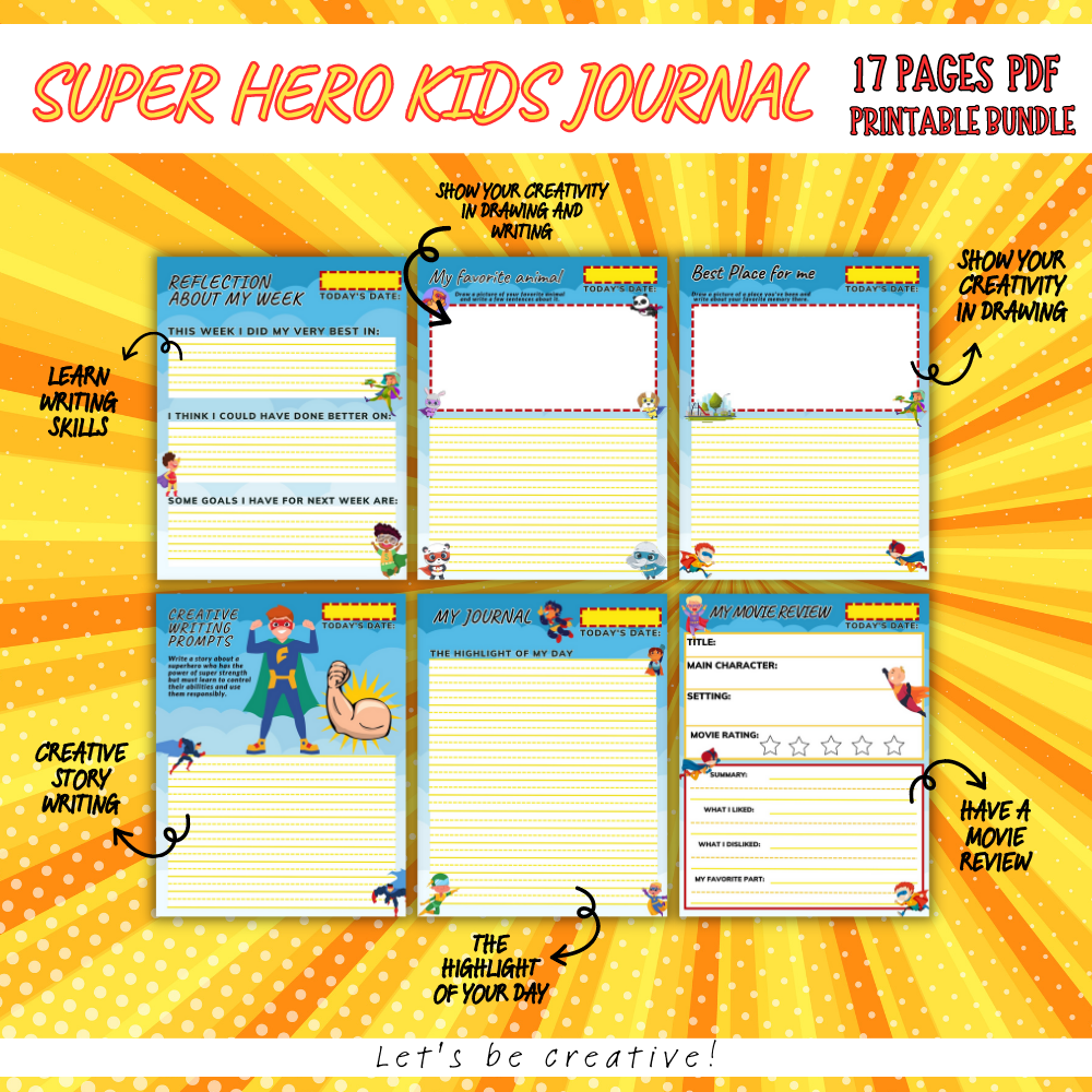 Super Hero Kids Journal | Printable Activity & Reflection Workbook for Kids