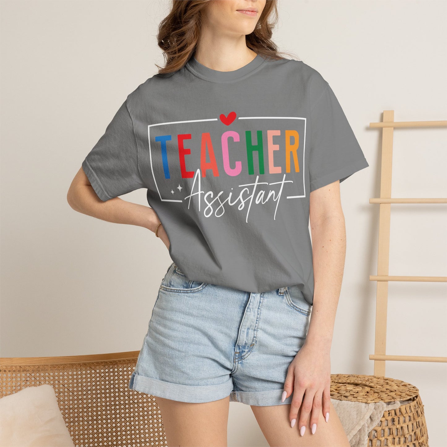 Teacher Assistant Colorful Dark Tee — Comfort Colors