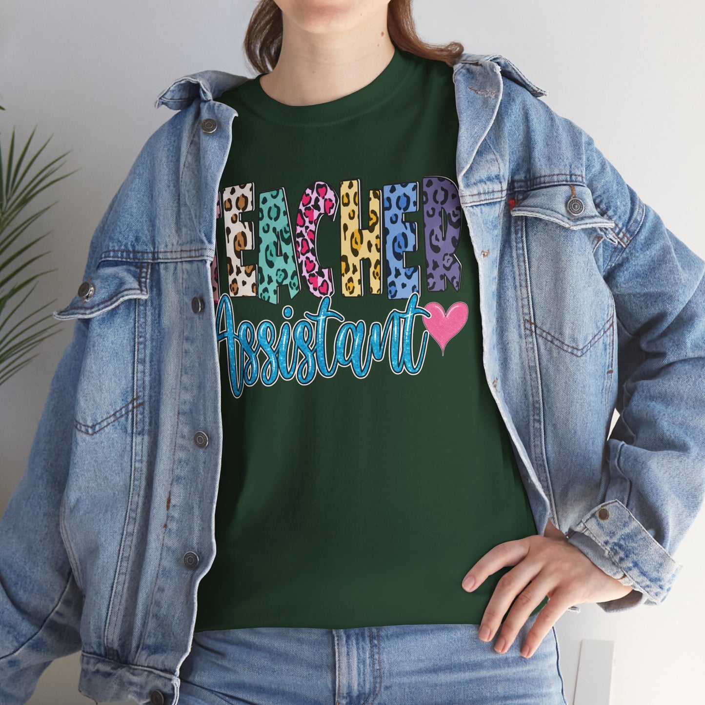 Teacher Assistant Leopard Print Tee — Gildan Heavy Cotton