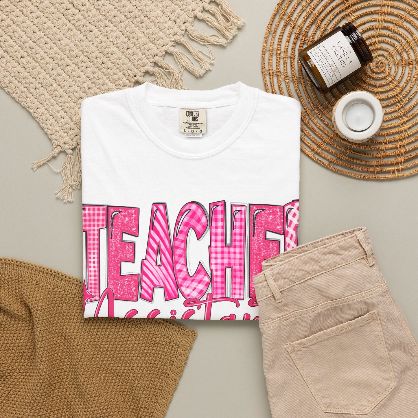 Pink Heart Teacher Assistant Tee — Comfort Colors