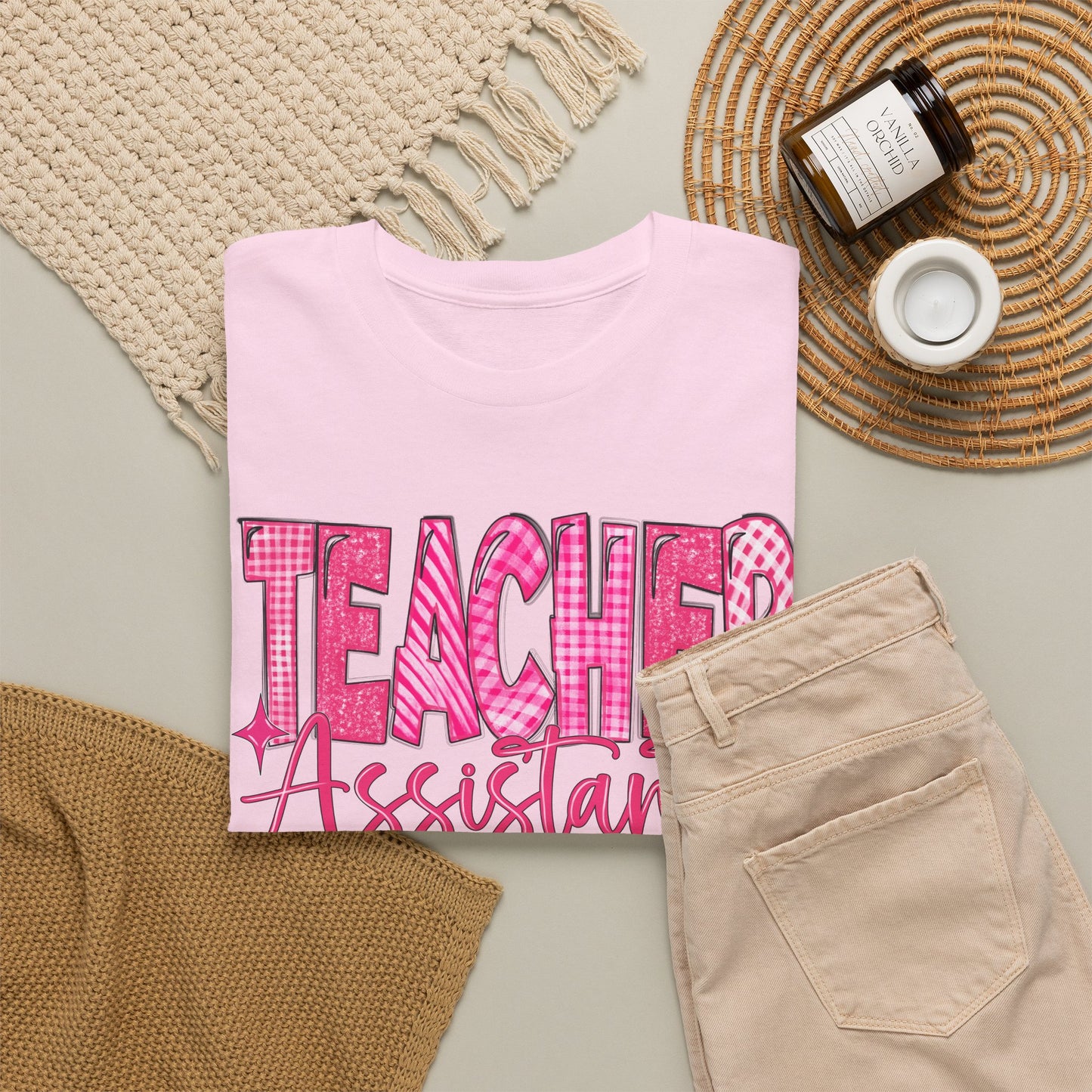 Pink Heart Teacher Assistant Tee — Gildan Heavy Cotton