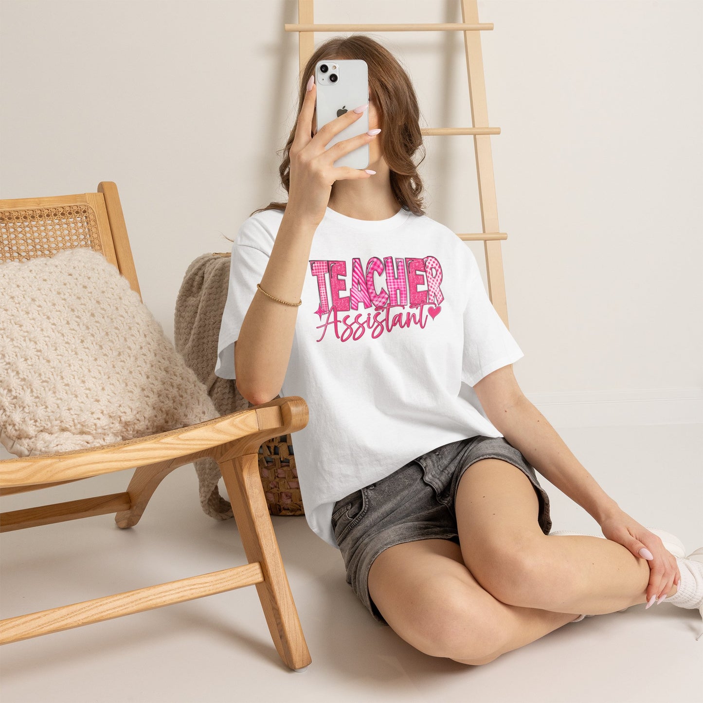 Pink Heart Teacher Assistant Tee — Gildan Heavy Cotton