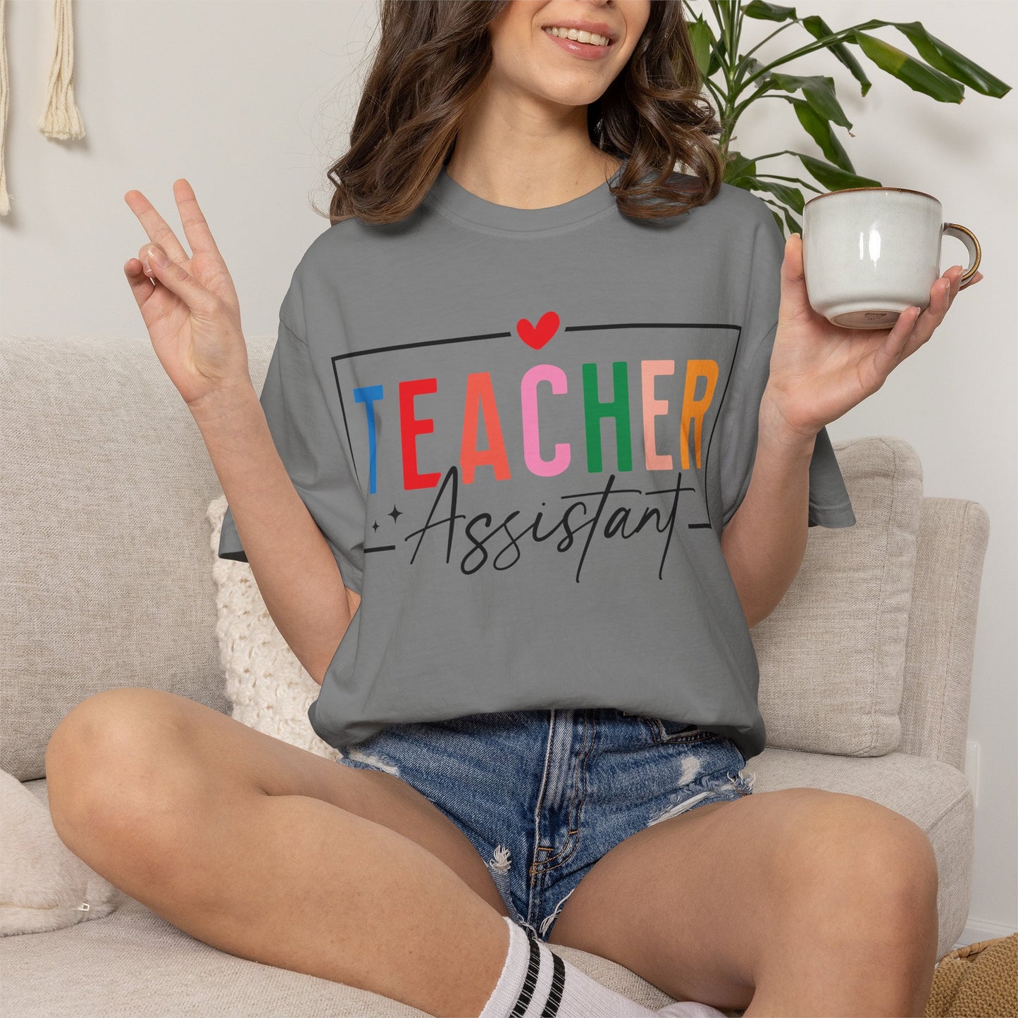 Teacher Assistant Colorful Light Tee — Comfort Colors