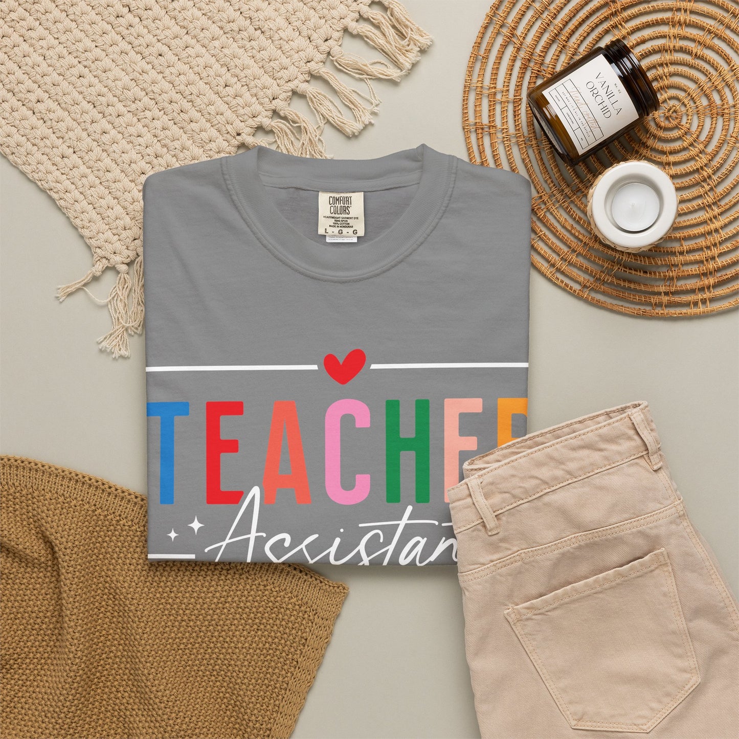 Teacher Assistant Colorful Dark Tee — Comfort Colors