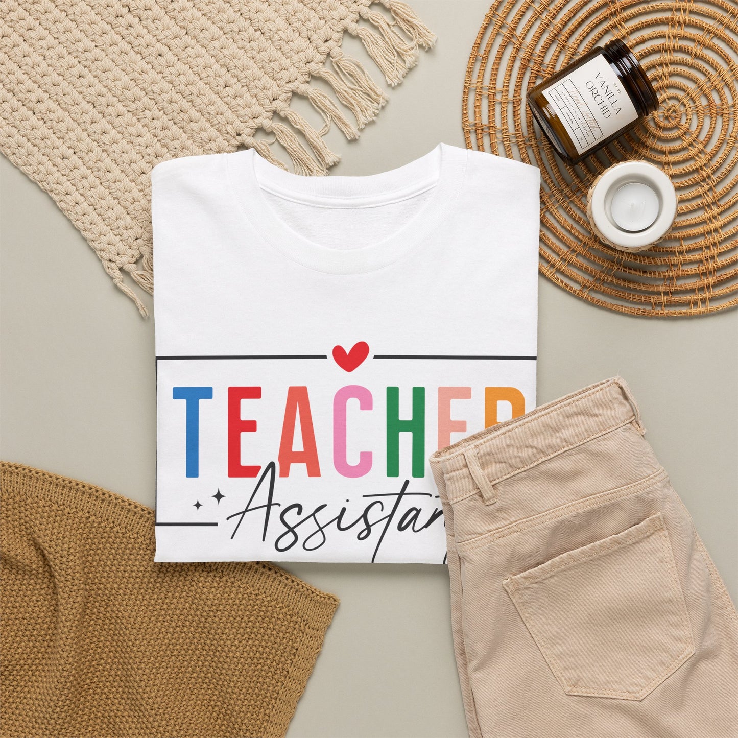Teacher Assistant Colorful Light Tee — Gildan Heavy Cotton
