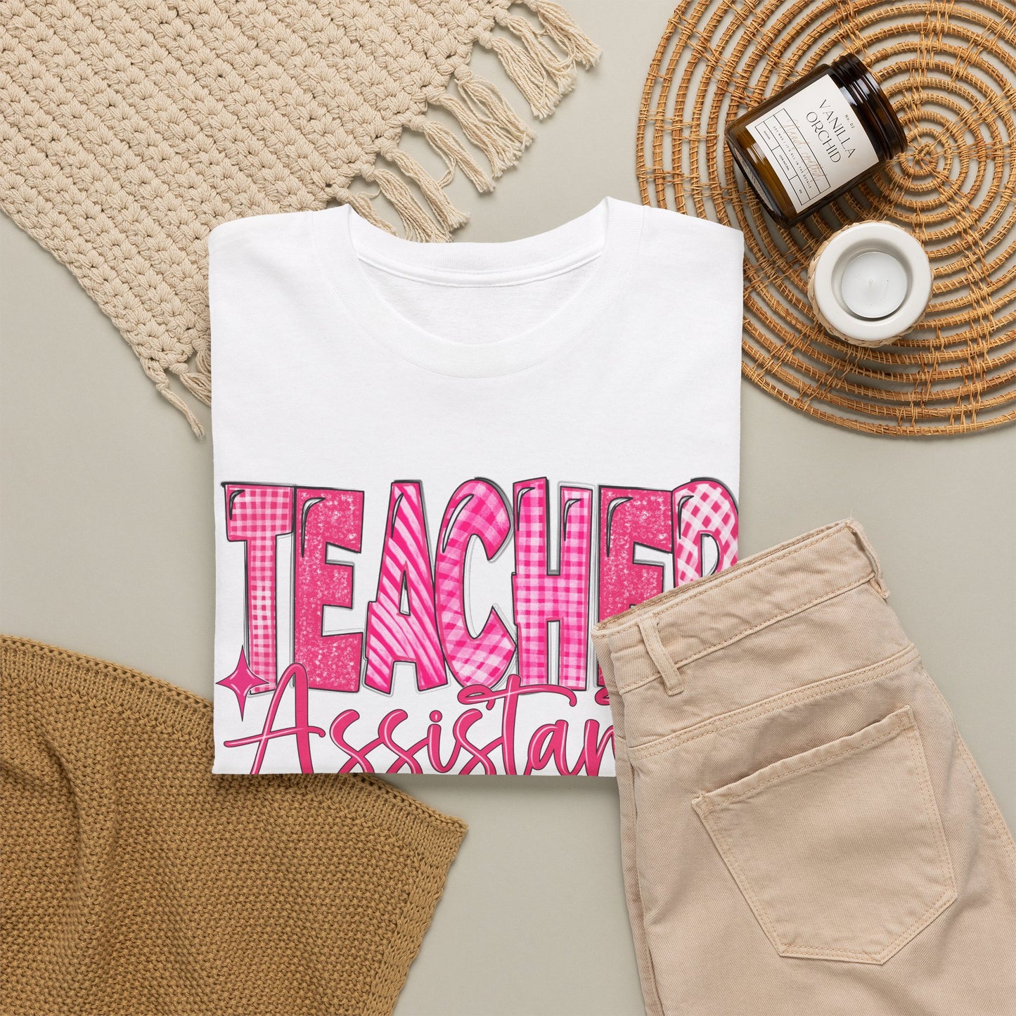 Pink Heart Teacher Assistant Tee — Gildan Heavy Cotton