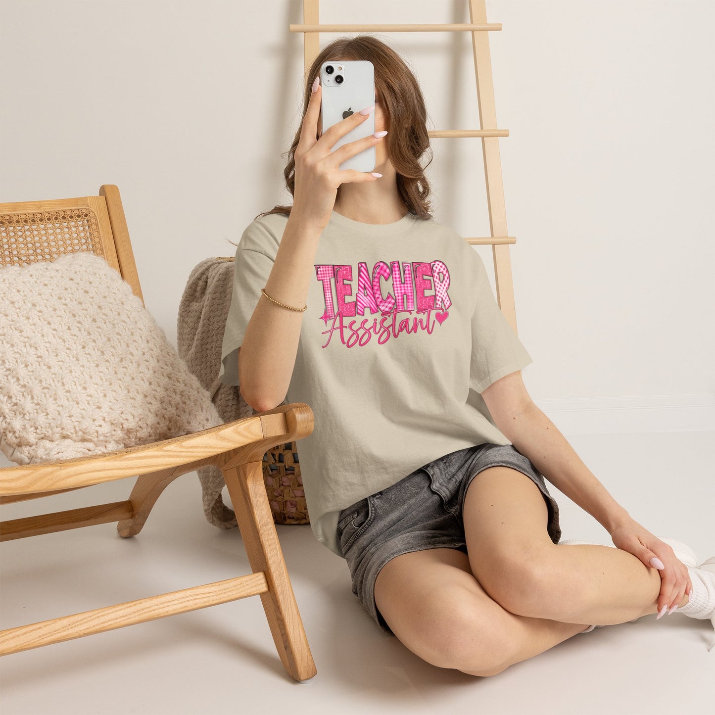 Pink Heart Teacher Assistant Tee — Gildan Heavy Cotton