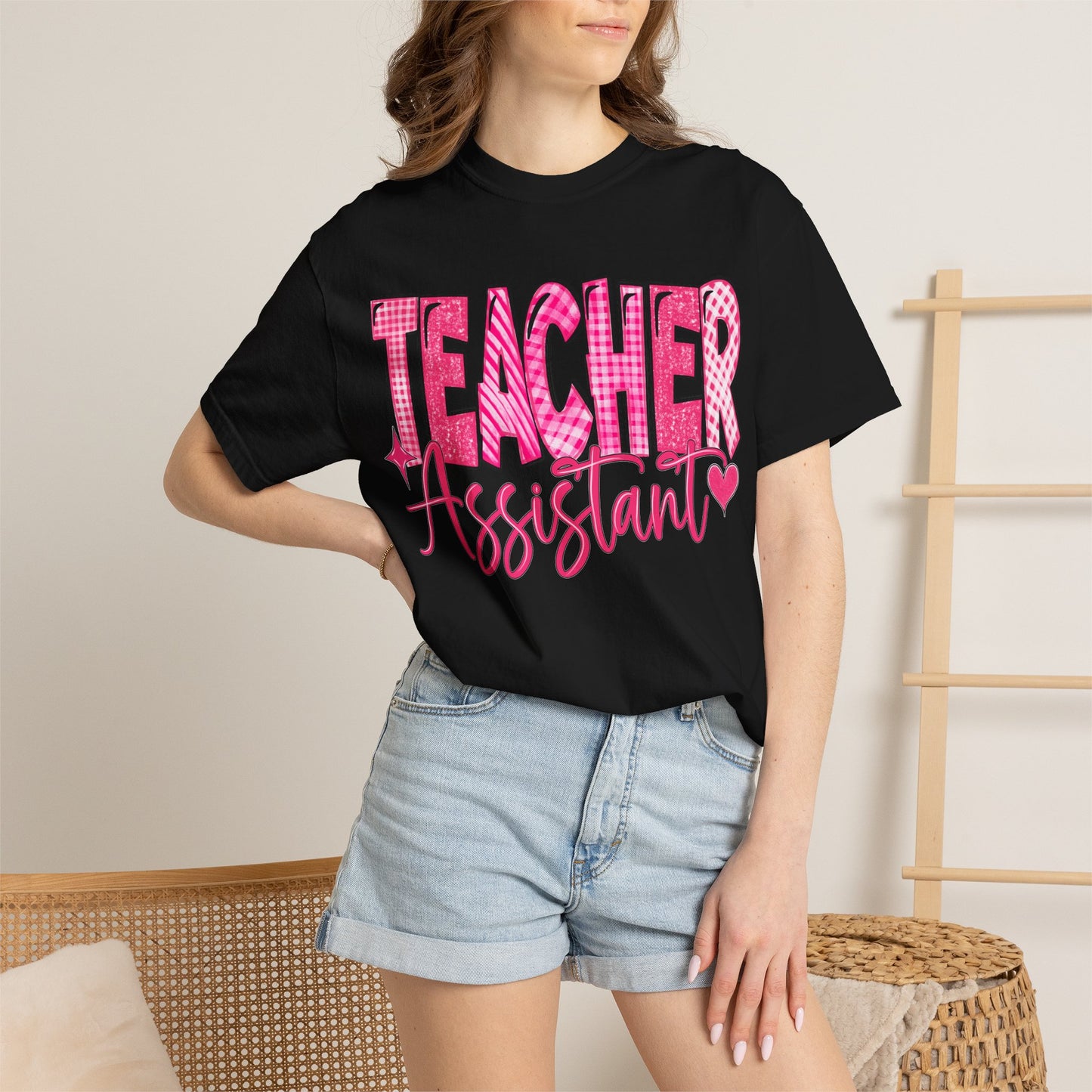 Pink Heart Teacher Assistant Tee — Comfort Colors