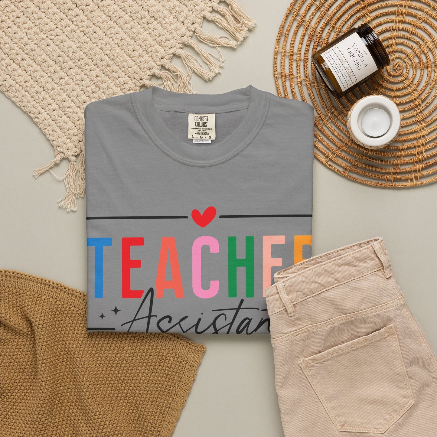 Teacher Assistant Colorful Light Tee — Comfort Colors