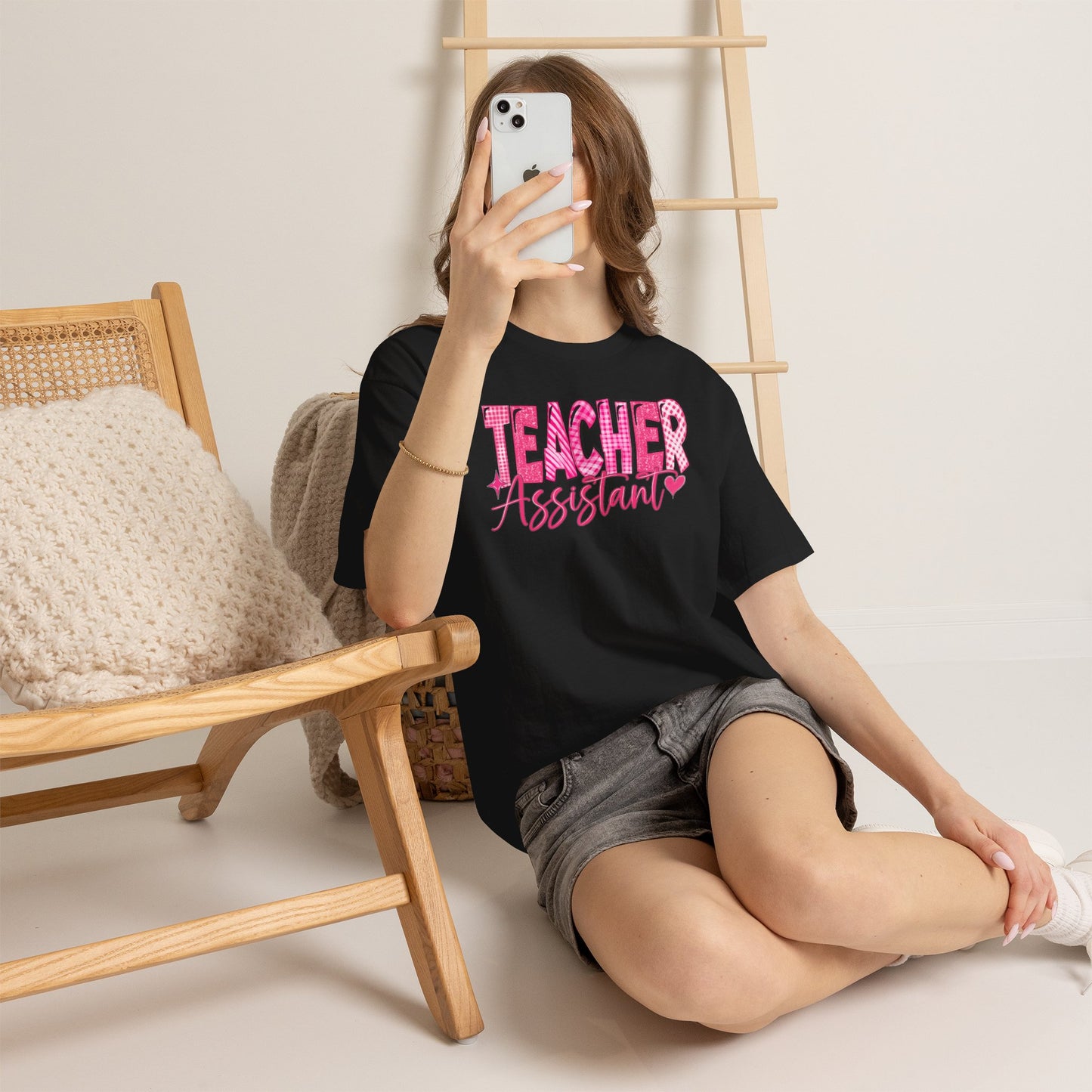 Pink Heart Teacher Assistant Tee — Gildan Heavy Cotton