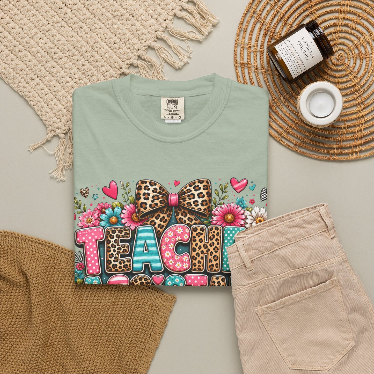 Floral & Leopard Teacher Assistant Tee -- Comfort Colors