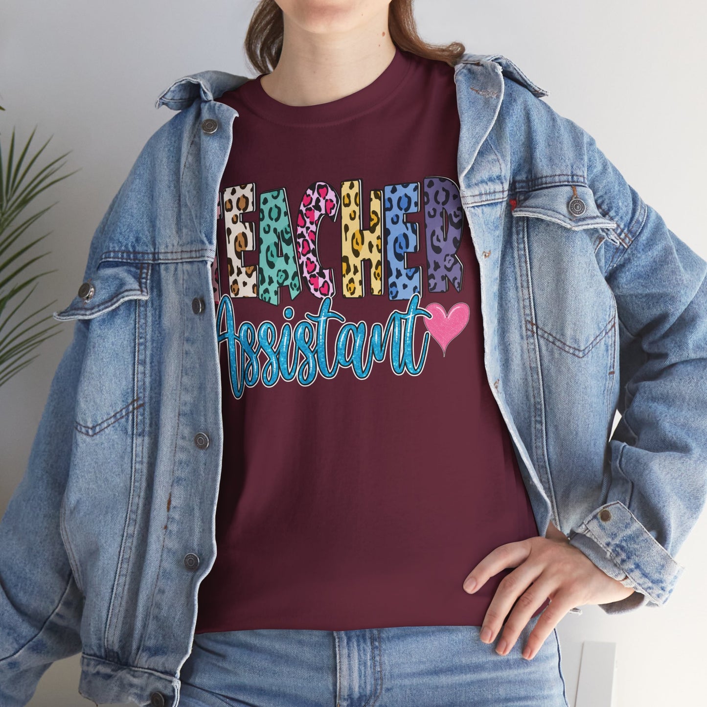 Teacher Assistant Leopard Print Tee — Gildan Heavy Cotton