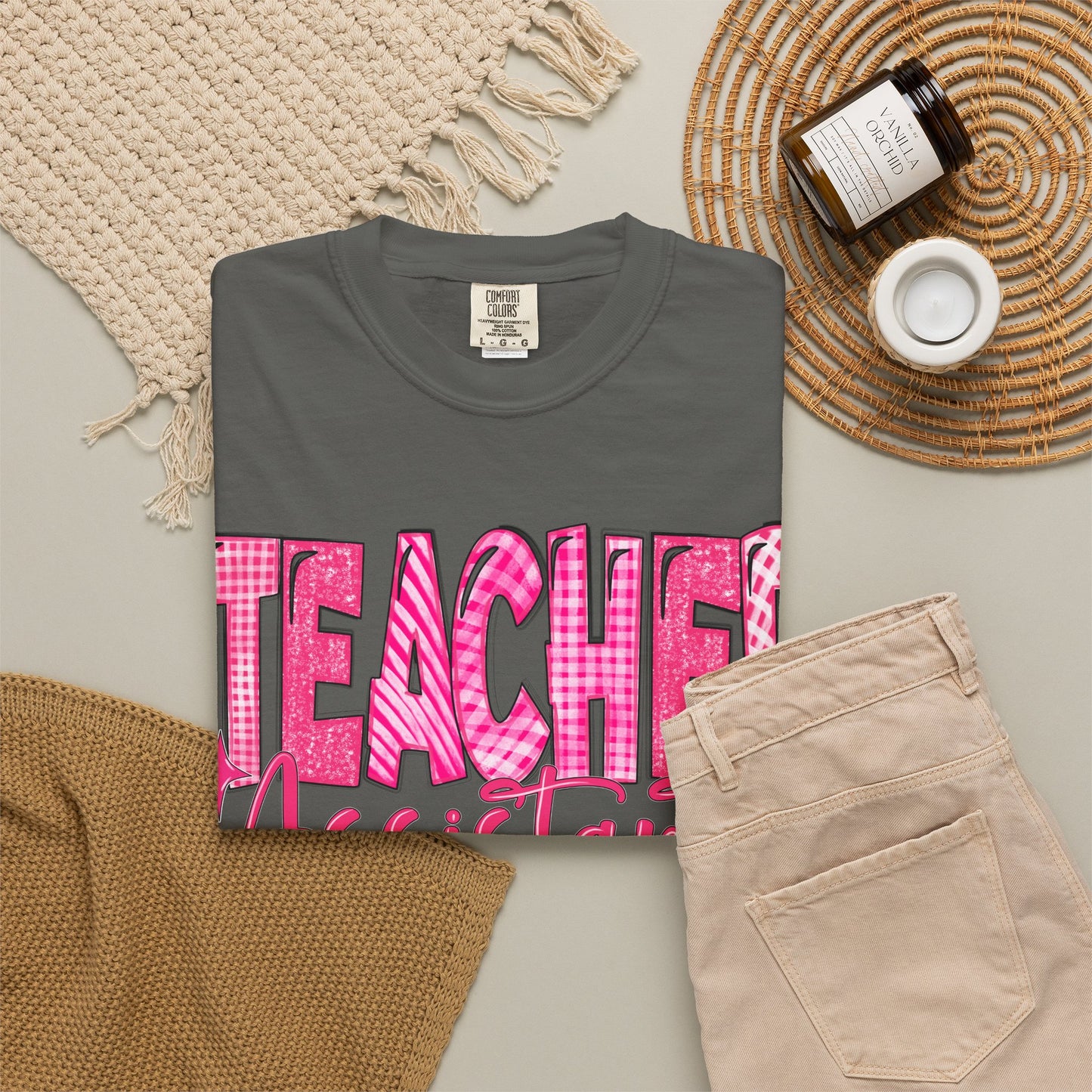 Pink Heart Teacher Assistant Tee — Comfort Colors