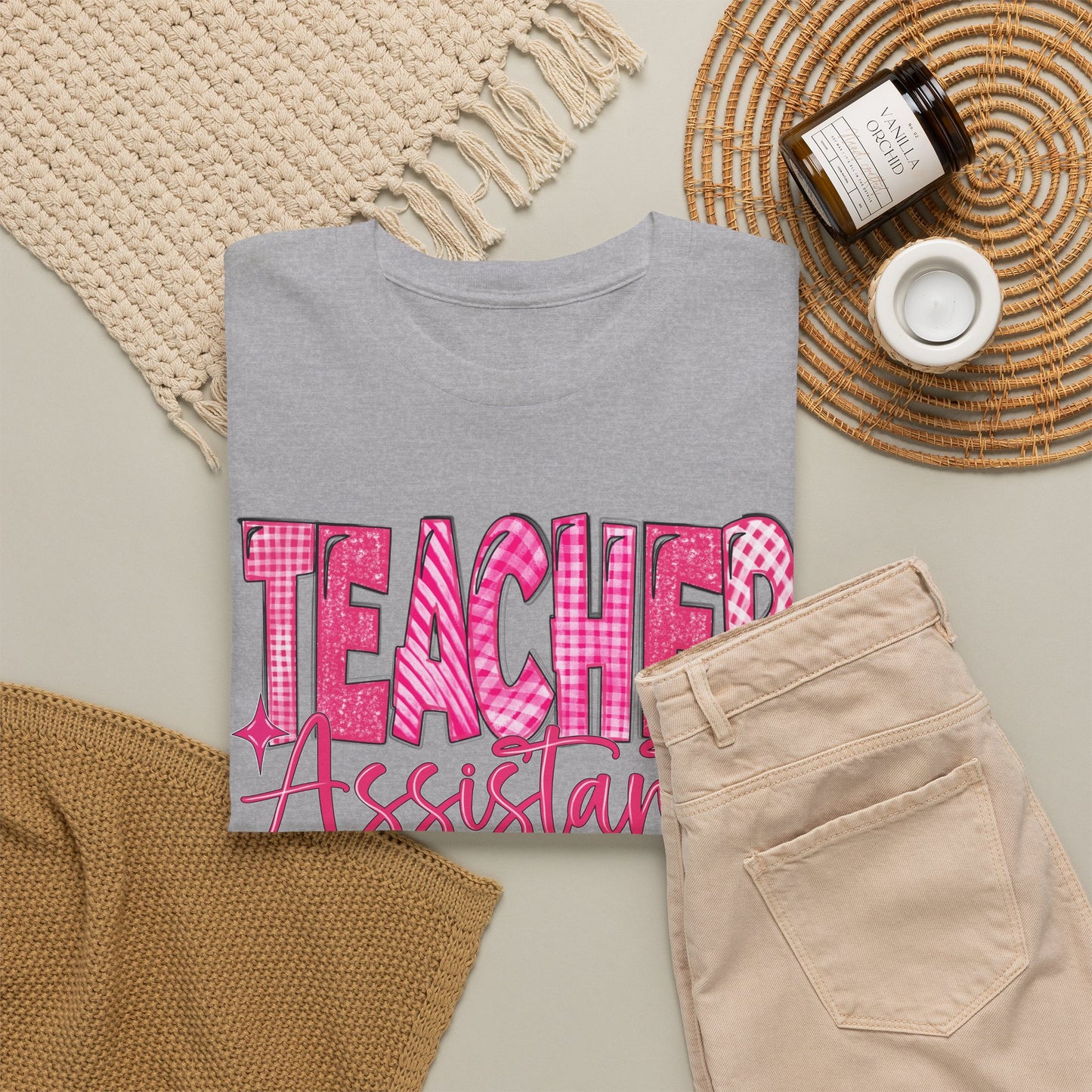 Pink Heart Teacher Assistant Tee — Gildan Heavy Cotton