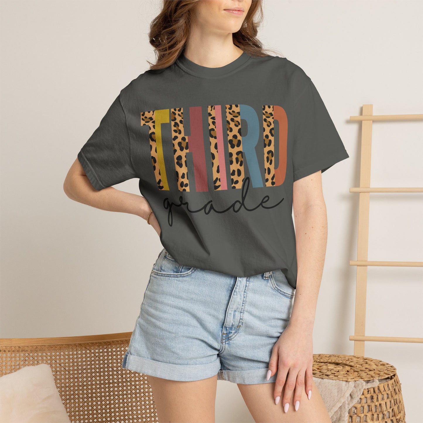 Third Grade Leopard Stripe Tee - Comfort Colors