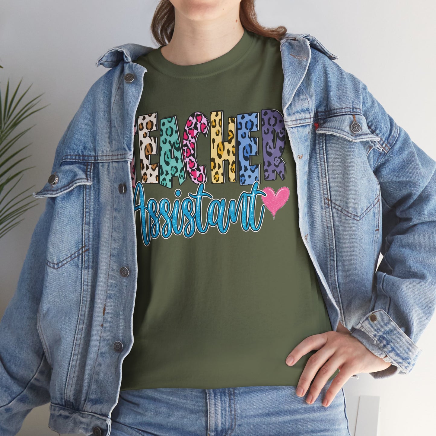 Teacher Assistant Leopard Print Tee — Gildan Heavy Cotton