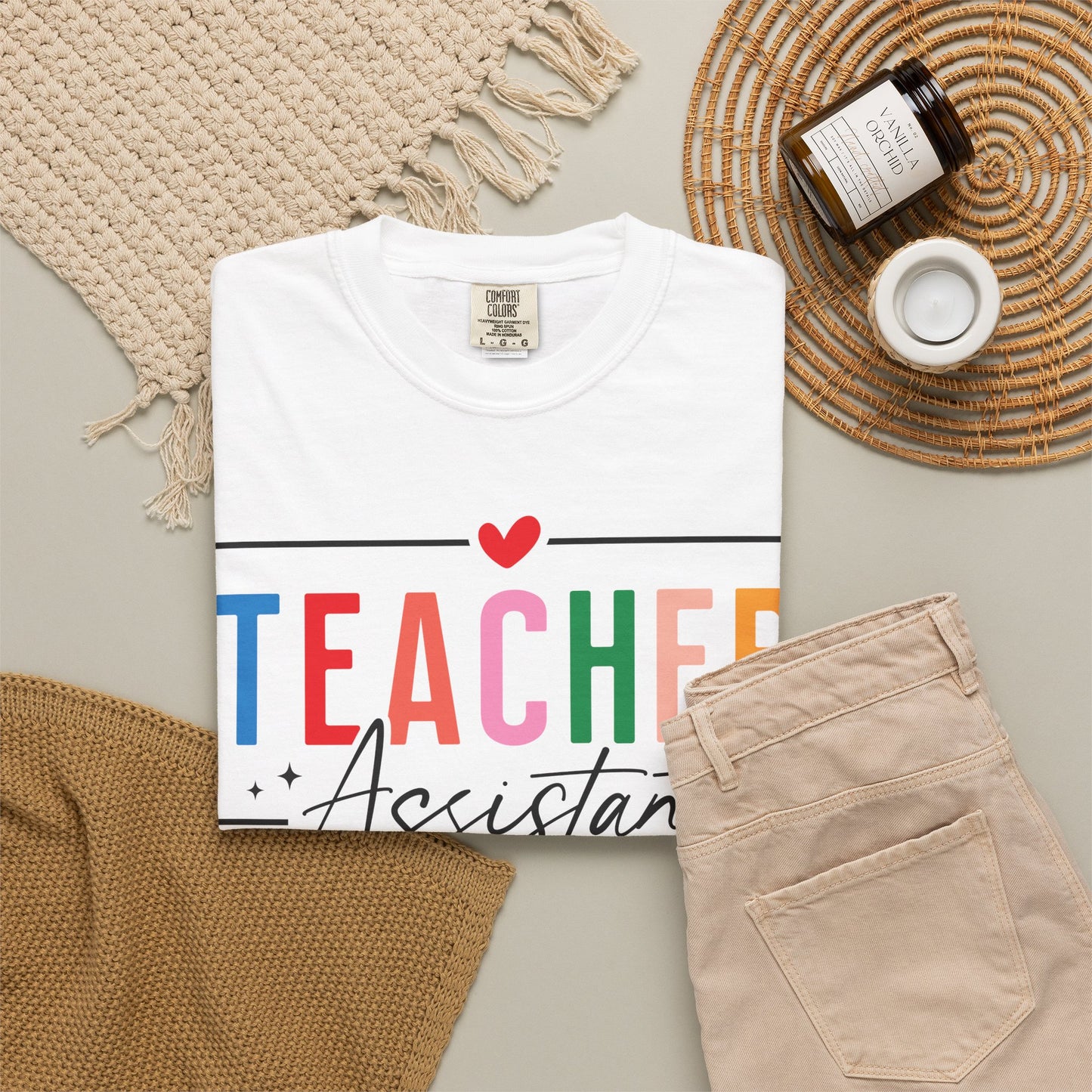 Teacher Assistant Colorful Light Tee — Comfort Colors