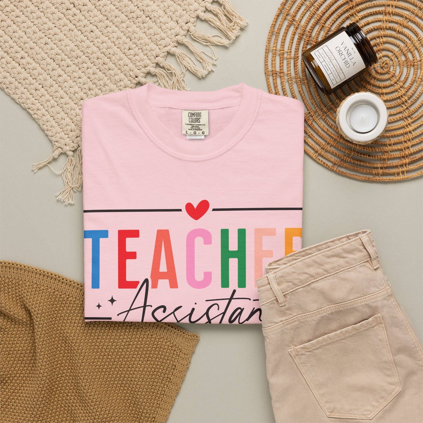 Teacher Assistant Colorful Light Tee — Comfort Colors