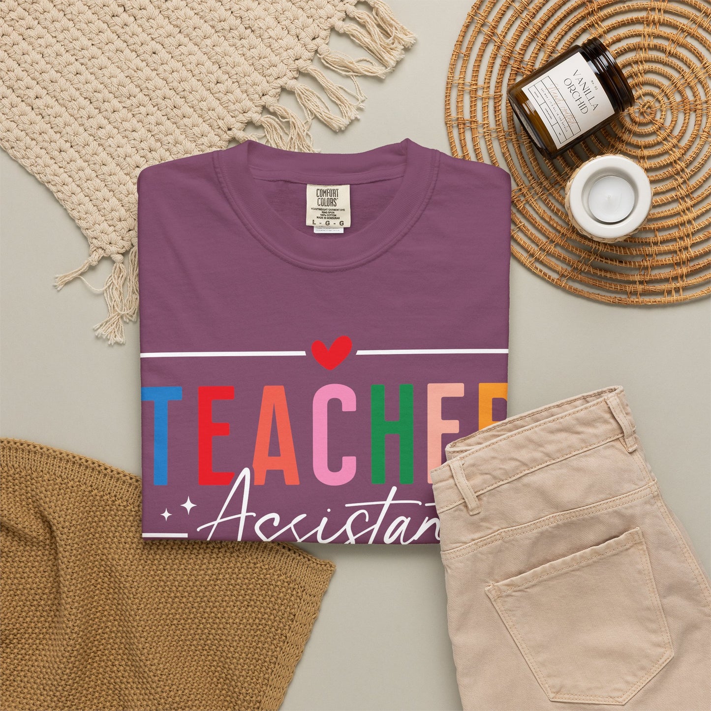 Teacher Assistant Colorful Dark Tee — Comfort Colors