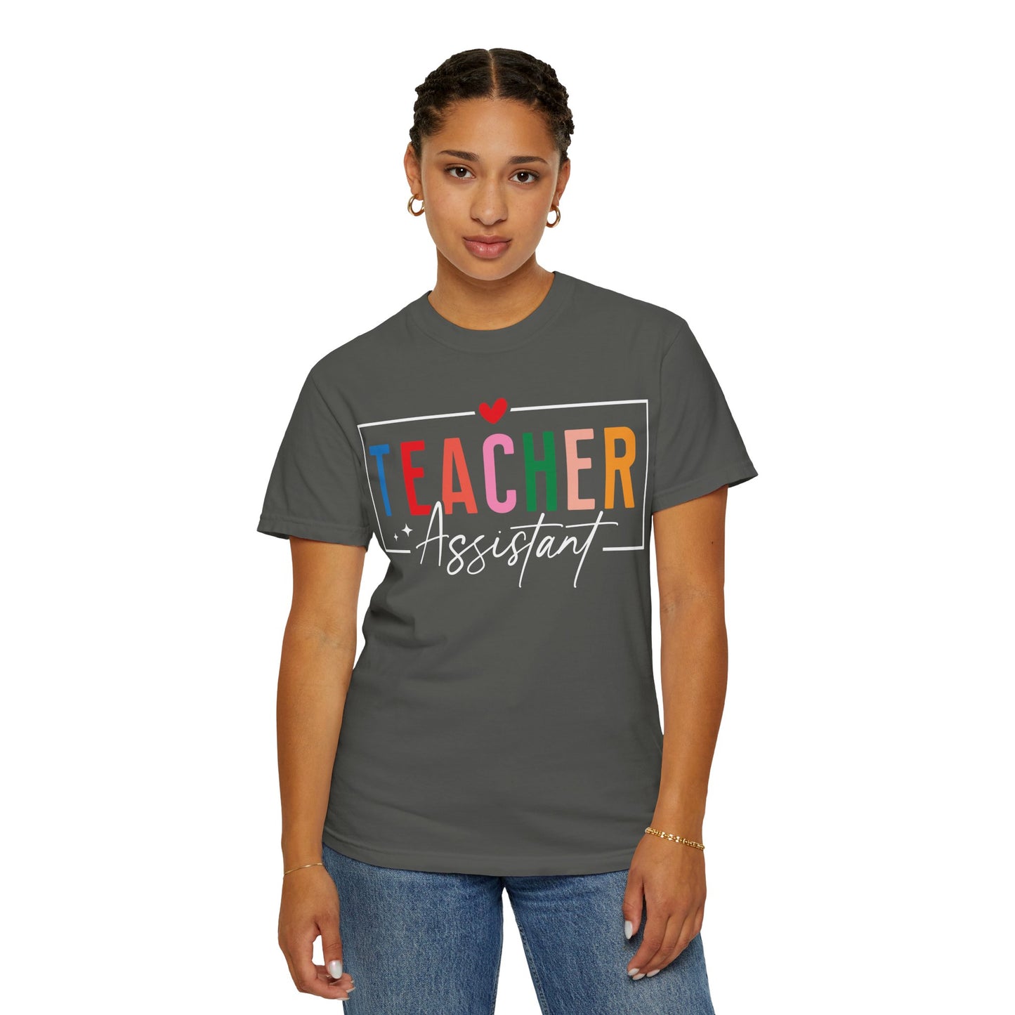 Teacher Assistant Colorful Dark Tee — Comfort Colors