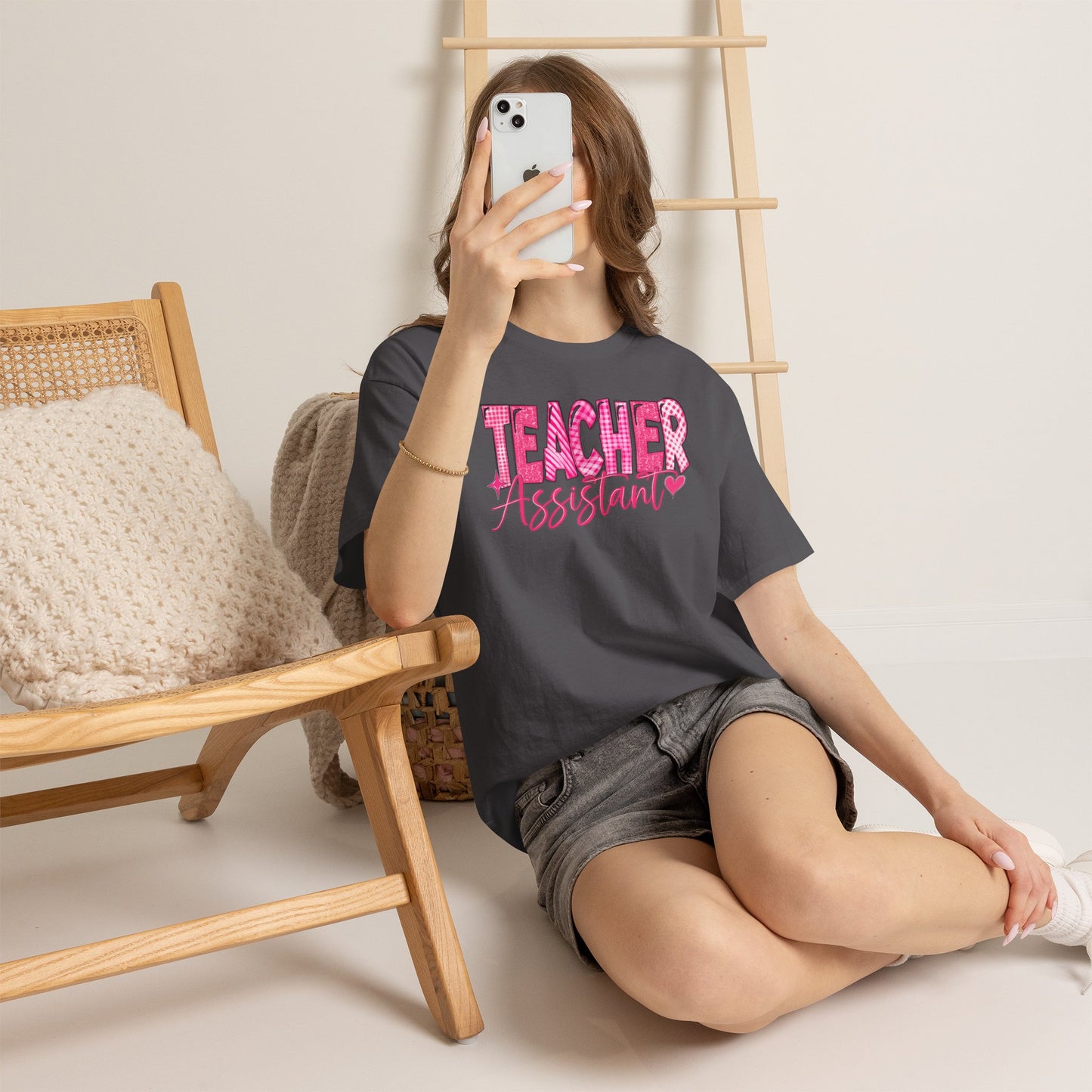 Pink Heart Teacher Assistant Tee — Gildan Heavy Cotton