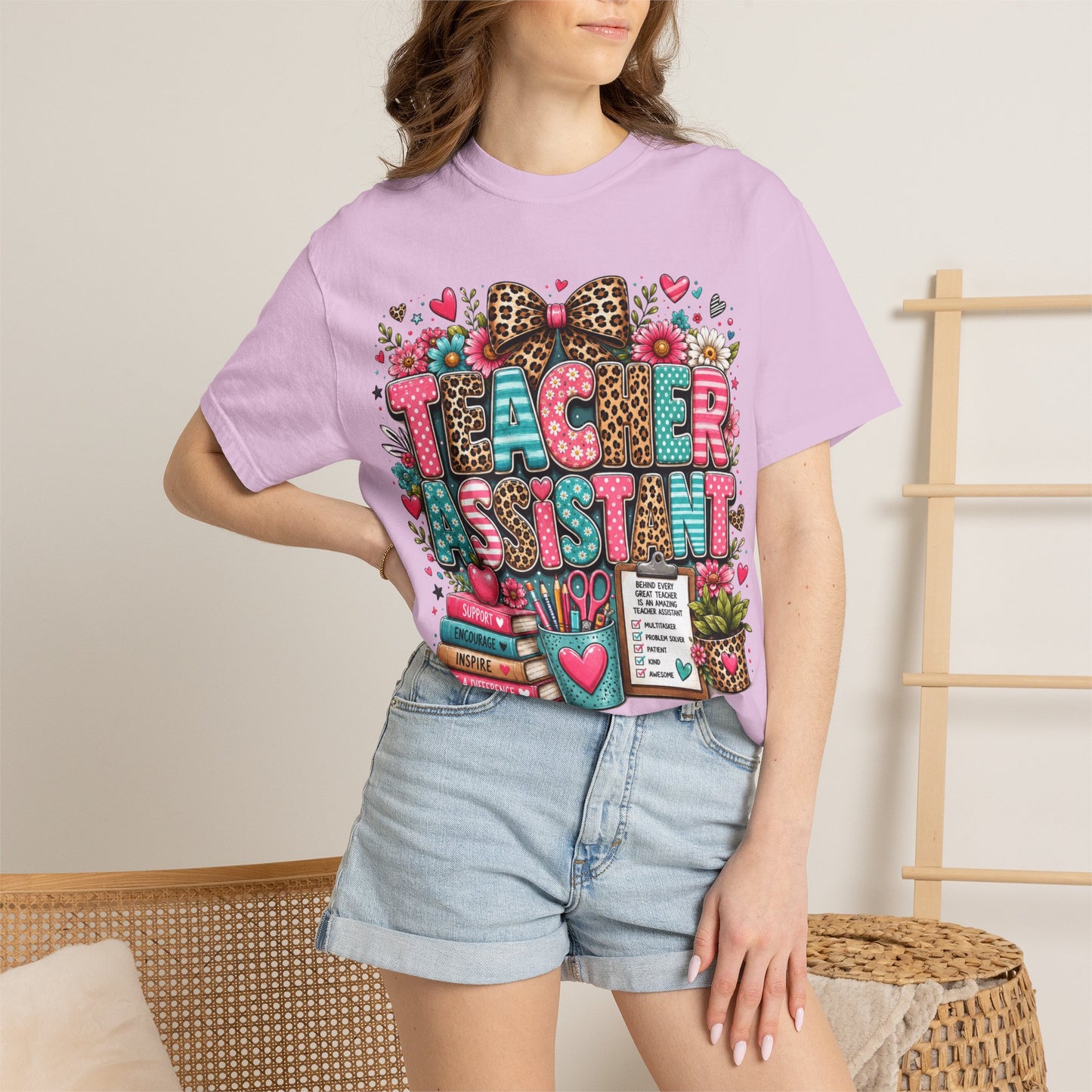 Floral & Leopard Teacher Assistant Tee -- Comfort Colors