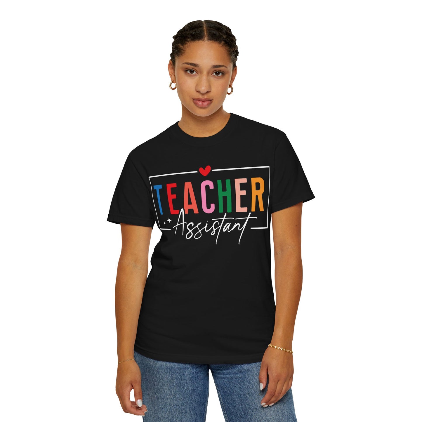 Teacher Assistant Colorful Dark Tee — Comfort Colors