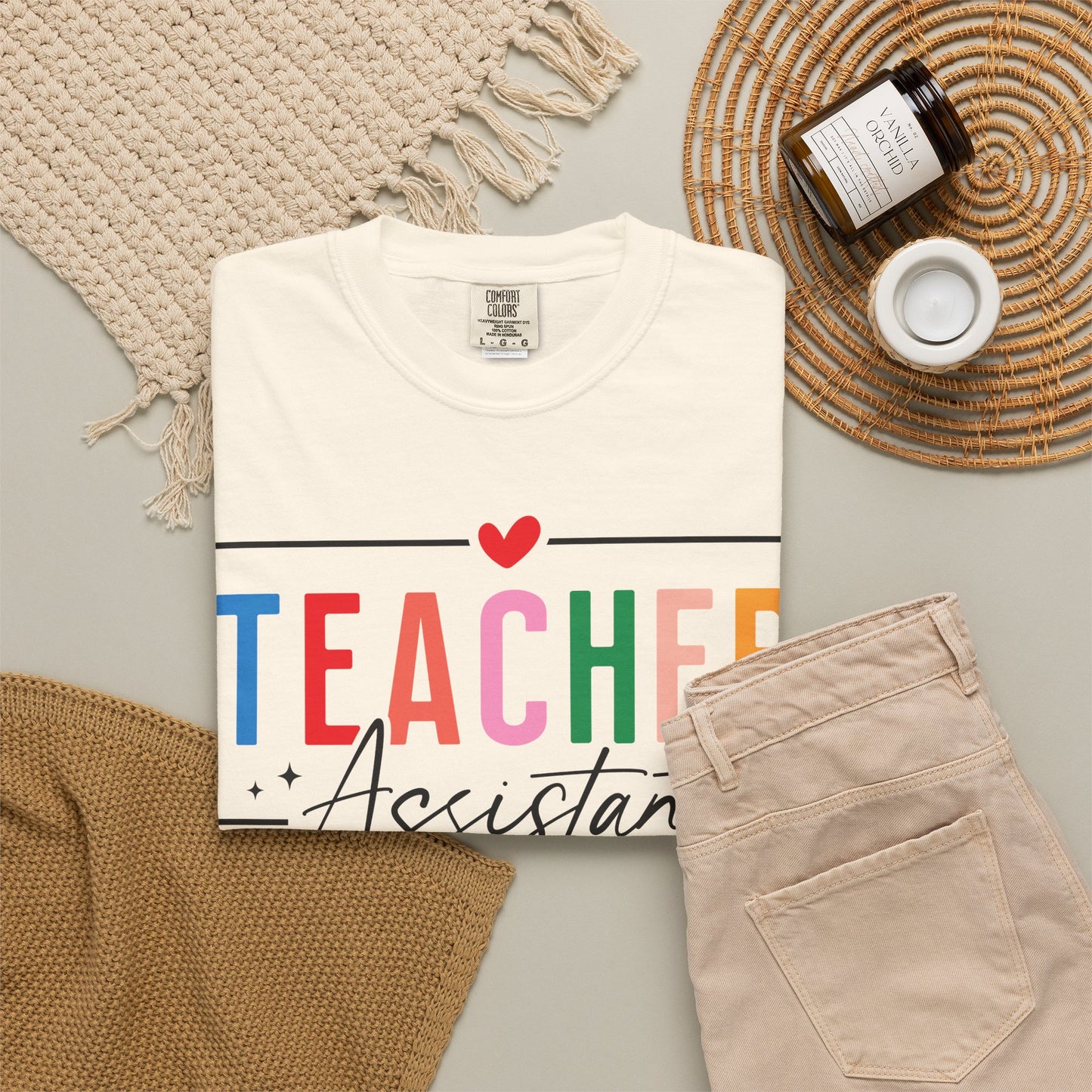 Teacher Assistant Colorful Light Tee — Comfort Colors