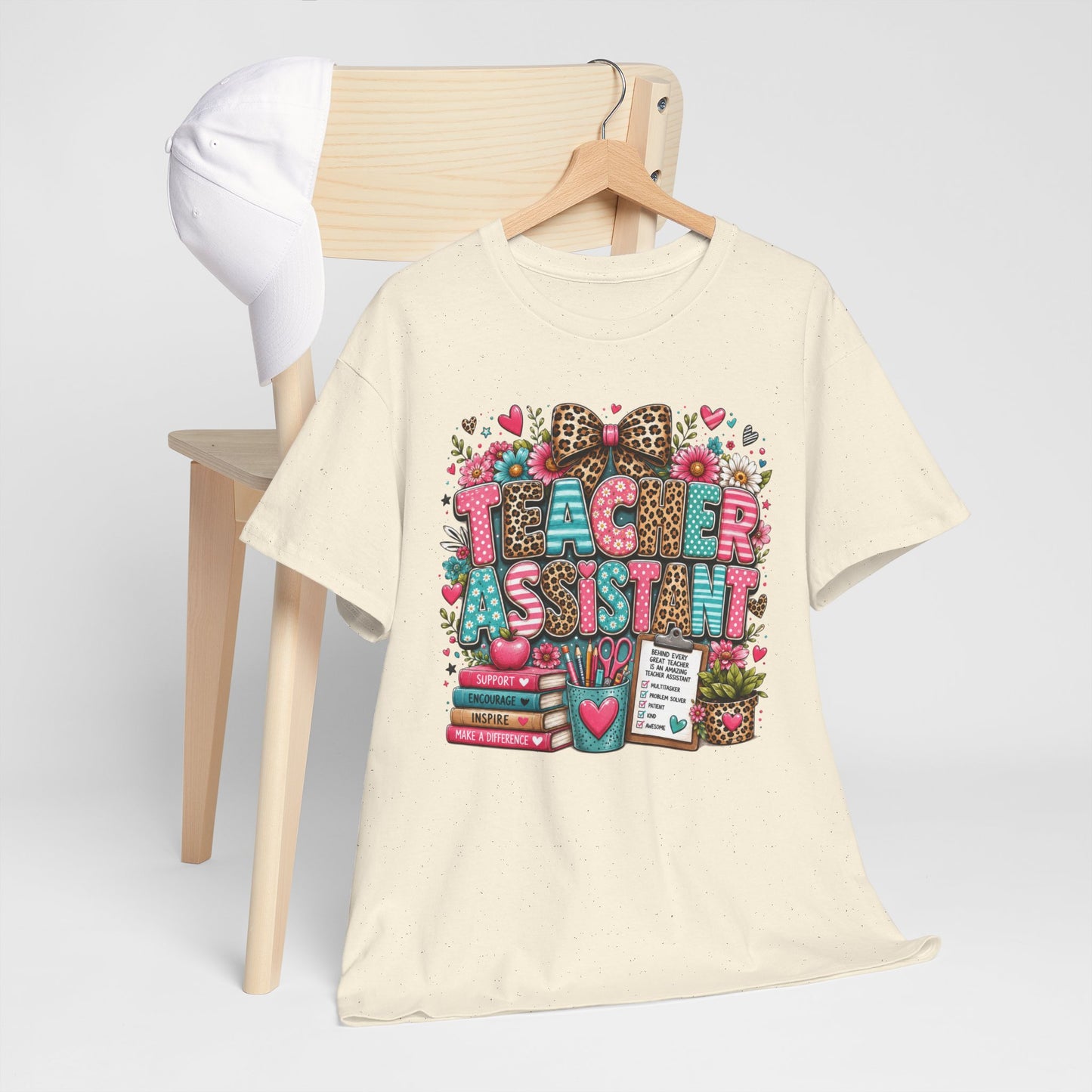 Floral & Leopard Teacher Assistant Tee — Gildan Heavy Cotton