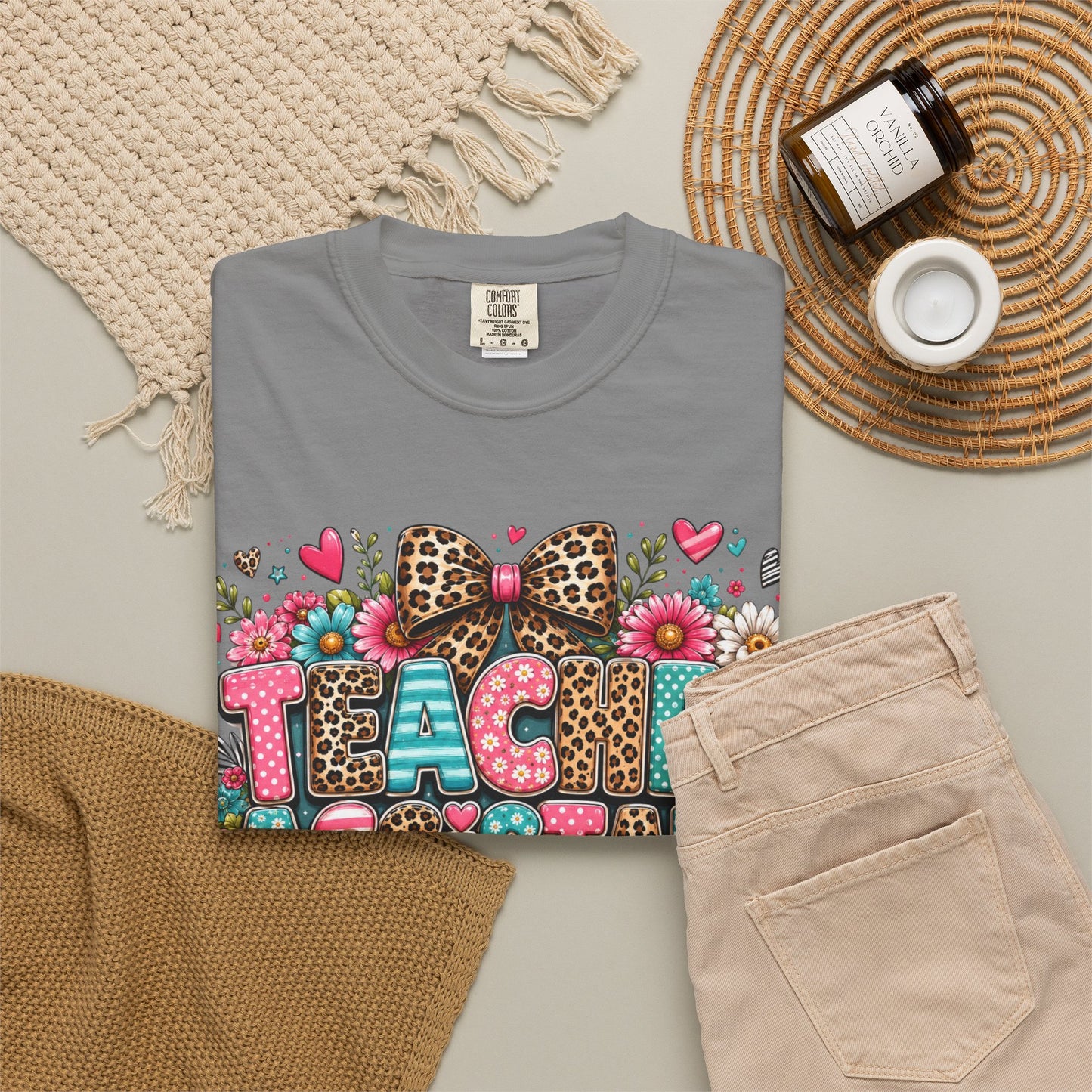 Floral & Leopard Teacher Assistant Tee -- Comfort Colors
