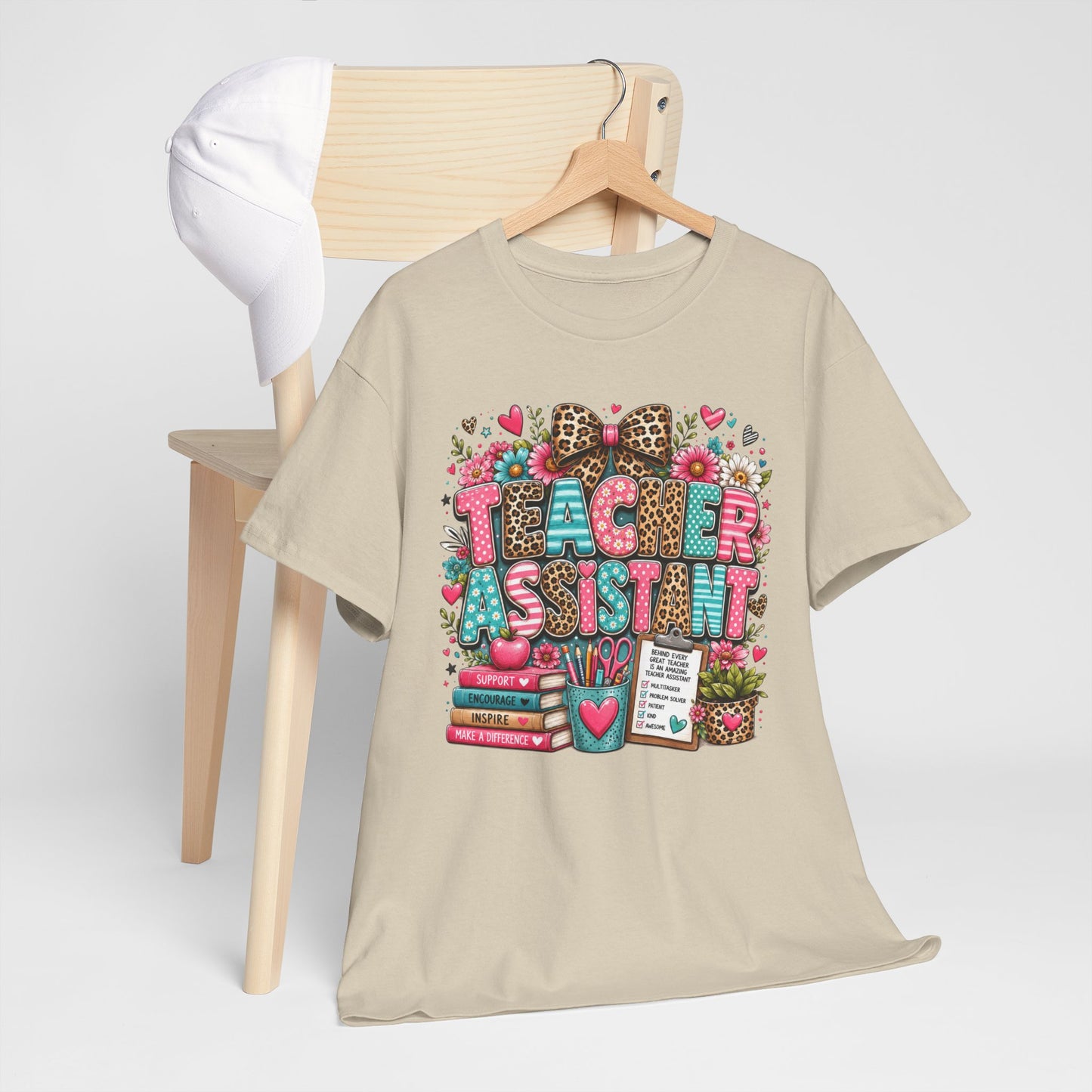 Floral & Leopard Teacher Assistant Tee — Gildan Heavy Cotton