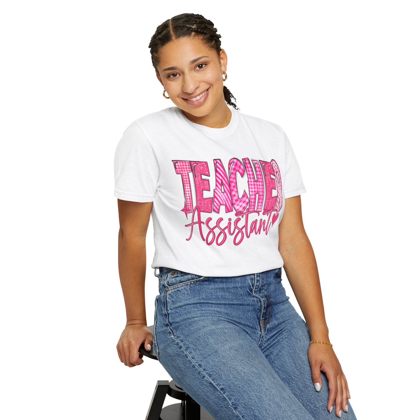 Pink Heart Teacher Assistant Tee — Comfort Colors