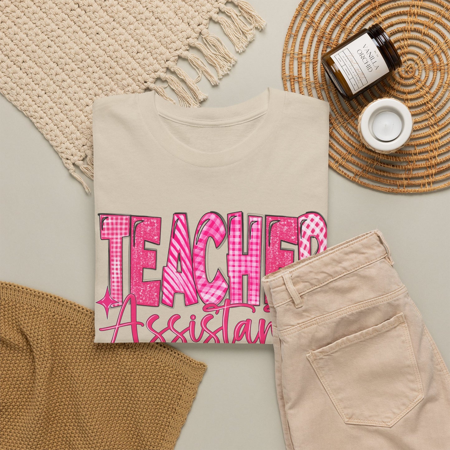 Pink Heart Teacher Assistant Tee — Gildan Heavy Cotton