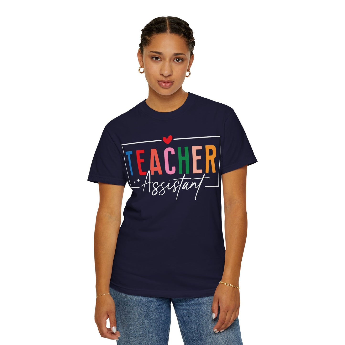 Teacher Assistant Colorful Dark Tee — Comfort Colors