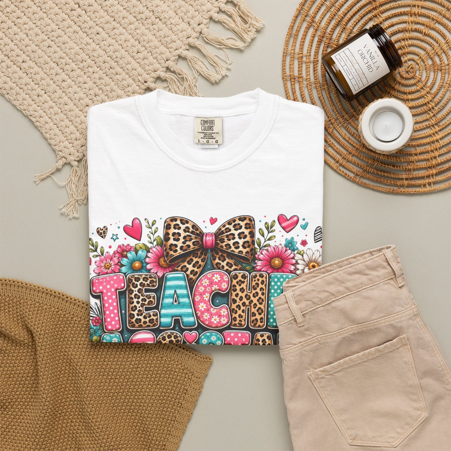 Floral & Leopard Teacher Assistant Tee -- Comfort Colors