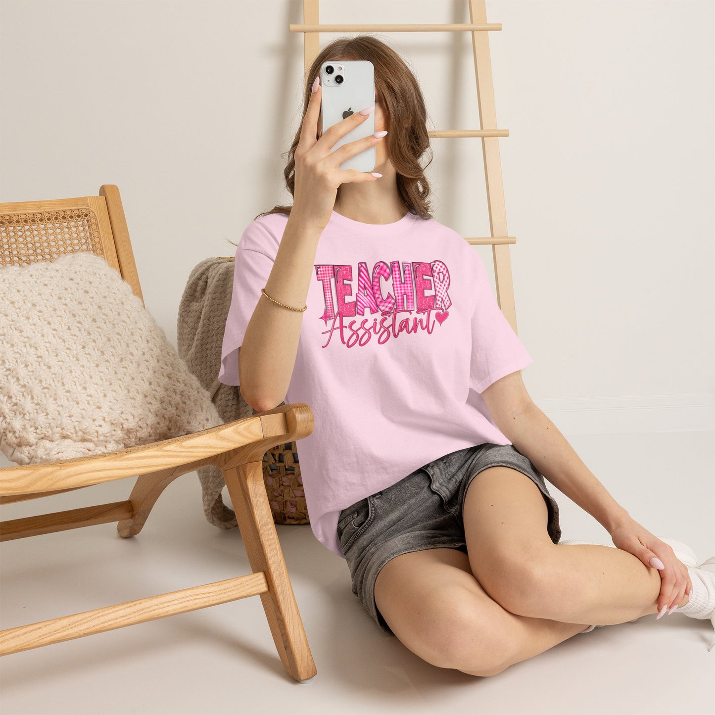Pink Heart Teacher Assistant Tee — Gildan Heavy Cotton