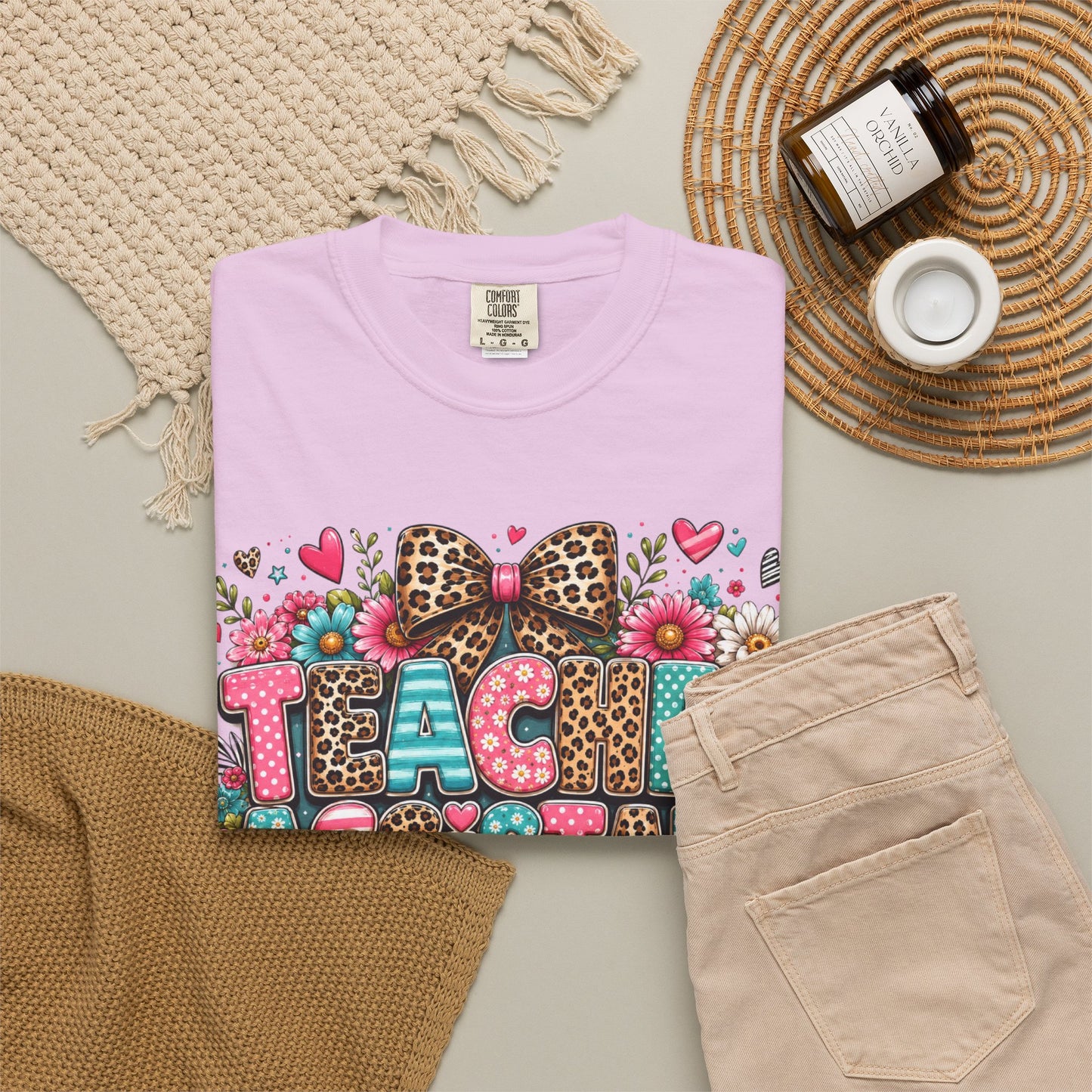 Floral & Leopard Teacher Assistant Tee -- Comfort Colors
