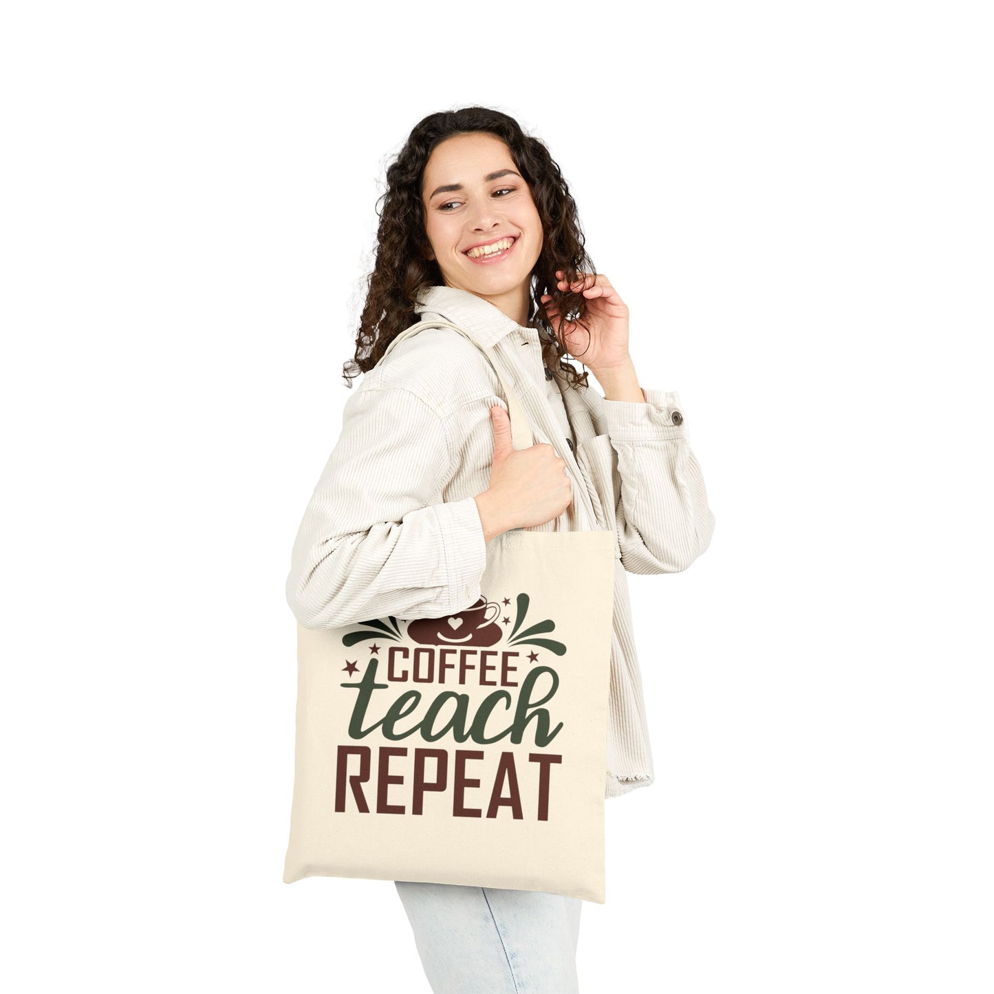 Coffee Teach Repeat Canvas Tote Bag