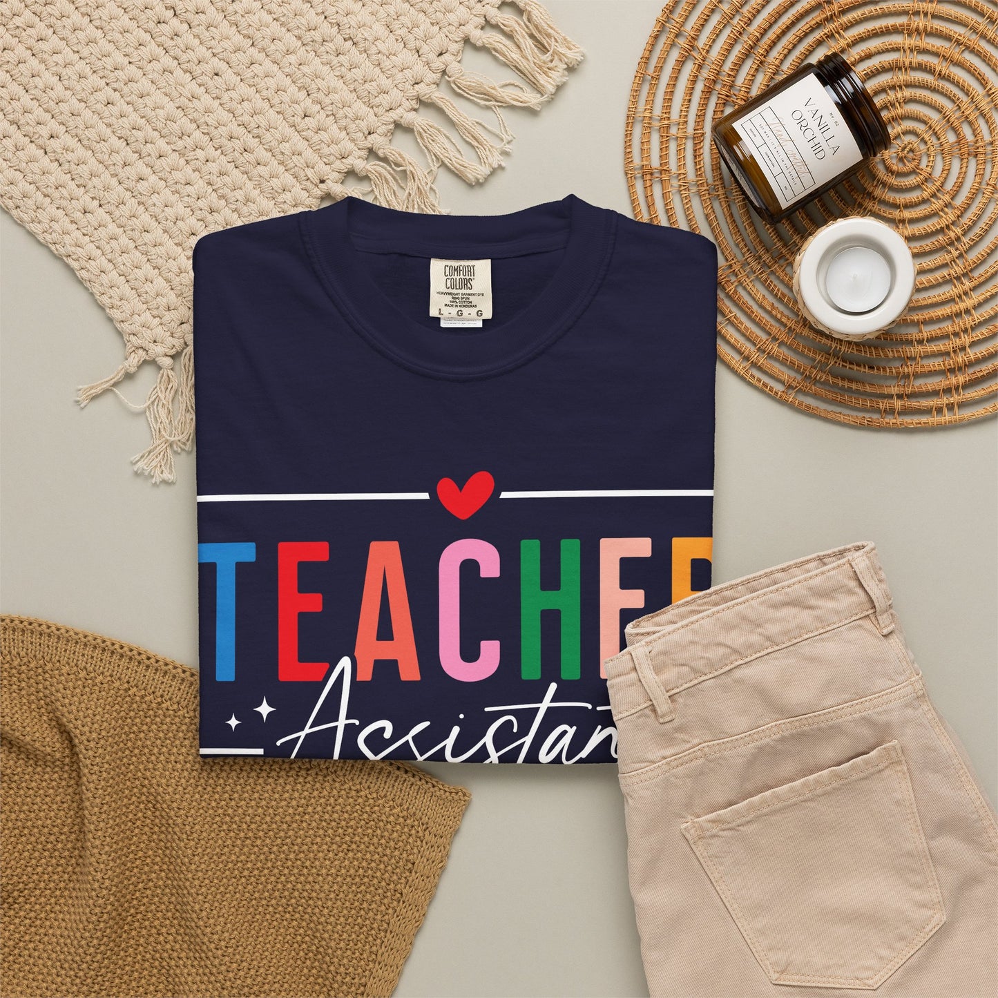 Teacher Assistant Colorful Dark Tee — Comfort Colors