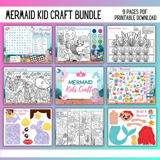🧜‍♀️ Mermaid Kid Craft Bundle – 9 Printable PDF Activities