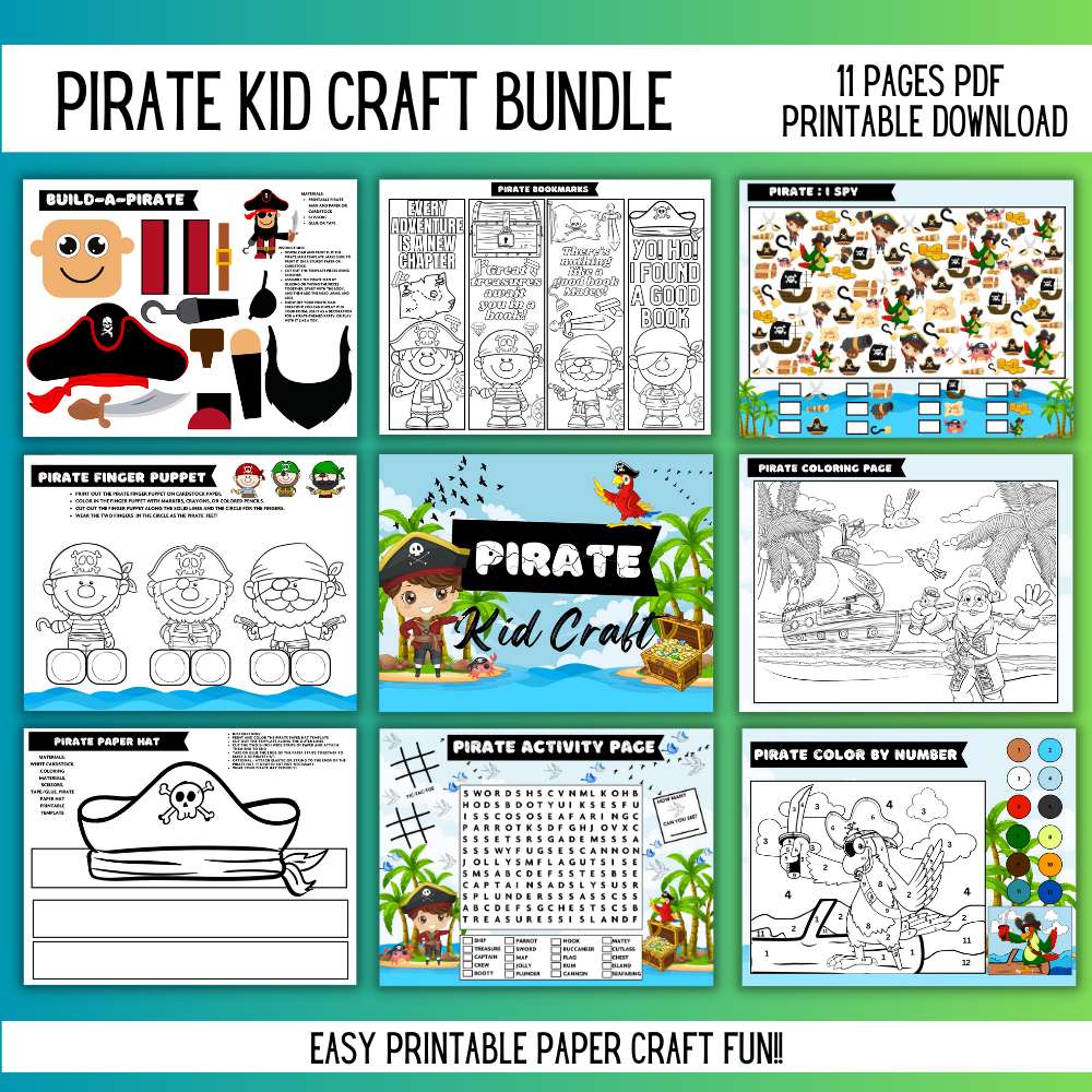 🏴‍☠️ Pirate Kid Craft Bundle – 11 Printable PDF Activities