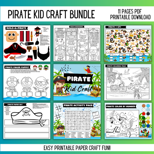 🏴‍☠️ Pirate Kid Craft Bundle – 11 Printable PDF Activities