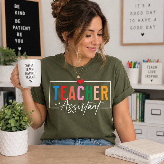 Teacher Assistant Colorful Dark Tee — Gildan Heavy Cotton
