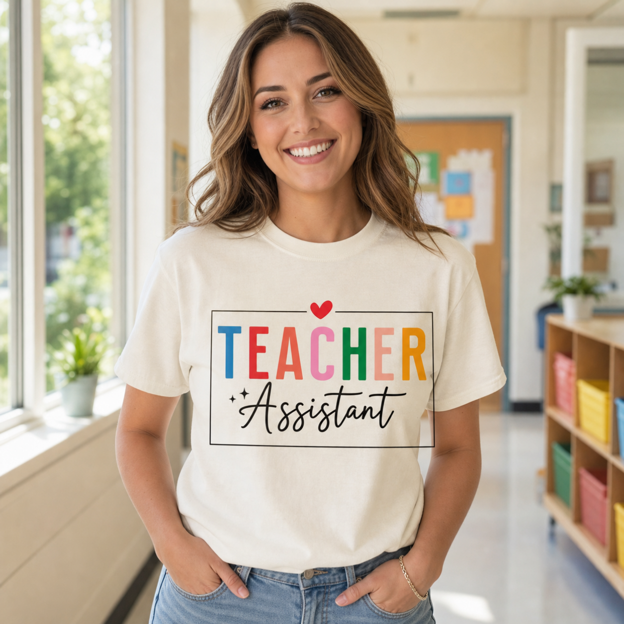 Teacher Assistant Colorful Light Tee — Gildan Heavy Cotton