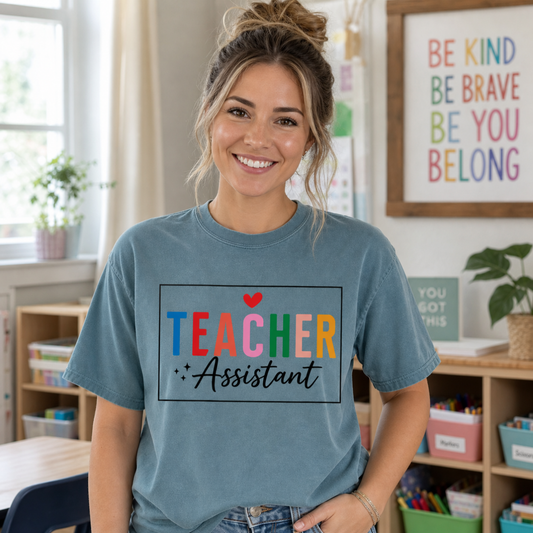 Teacher Assistant Colorful Light Tee — Comfort Colors