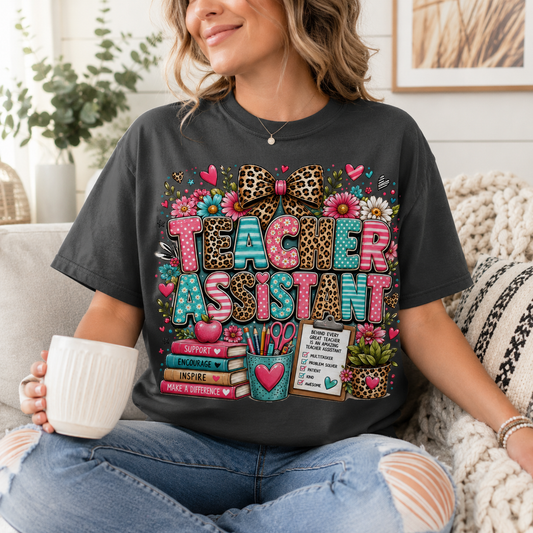 Floral & Leopard Teacher Assistant Tee — Gildan Heavy Cotton