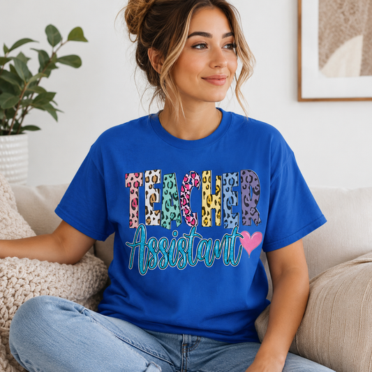 Teacher Assistant Leopard Print Tee — Gildan Heavy Cotton