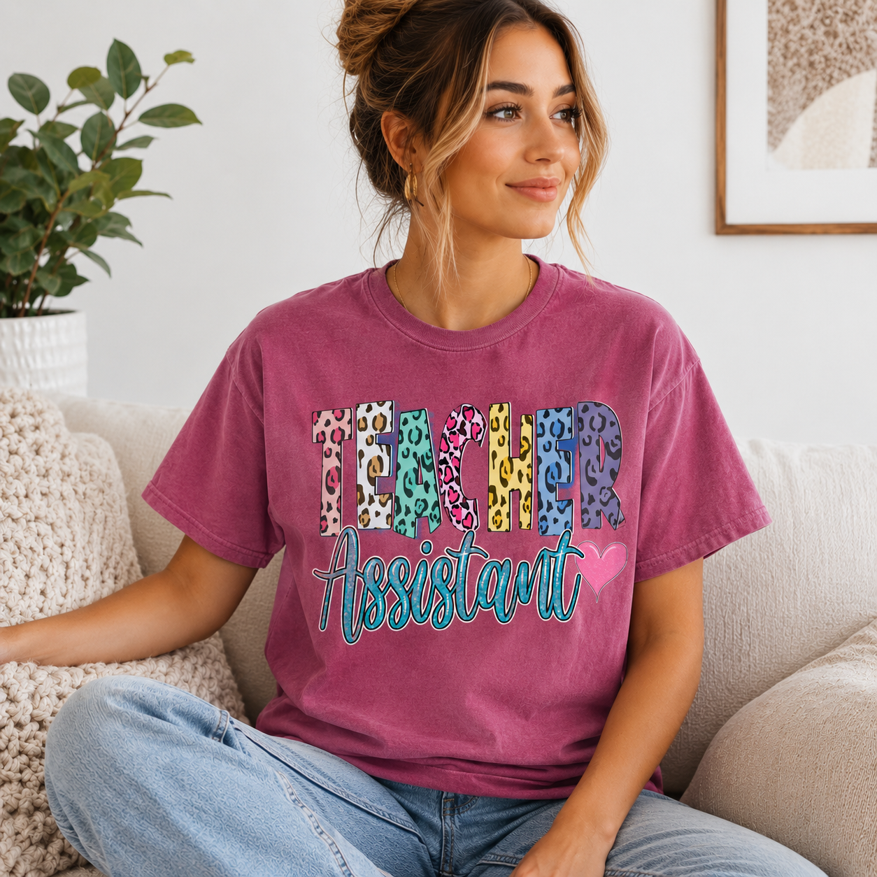 Teacher Assistant Leopard Print Tee -- Comfort Colors