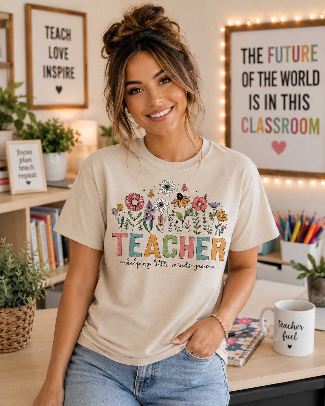 Teacher Floral T-Shirt — Gildan Heavy Cotton